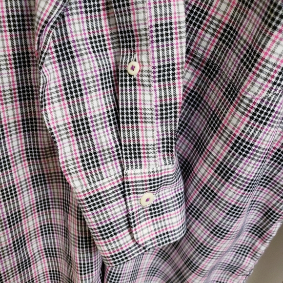 Peter Millar Plaid Pink & Black Collared Button Up Cotton Long Sleeve Shirt Sz M - Picture 4 of 6